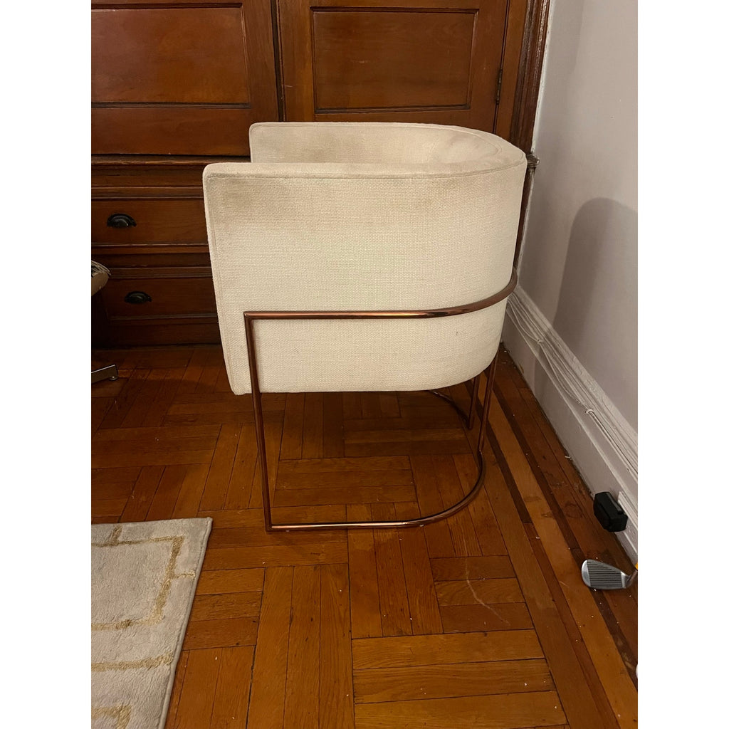 Sunday Pick. North Hoboken. Pair of Anthropologie Barrel Chairs. Rose Gold Frame