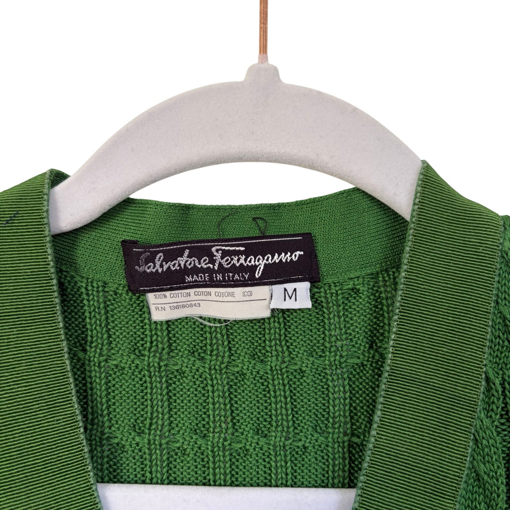 Vintage Salvatore Ferragamo Green Cable Knit Cardigan Cotton Made in Italy M
