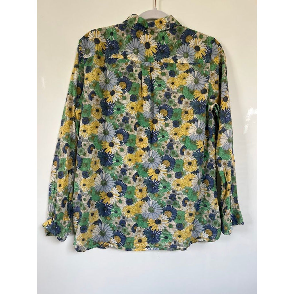 Sunflower Floral Cotton Button Front Shirt Lightweight Size M