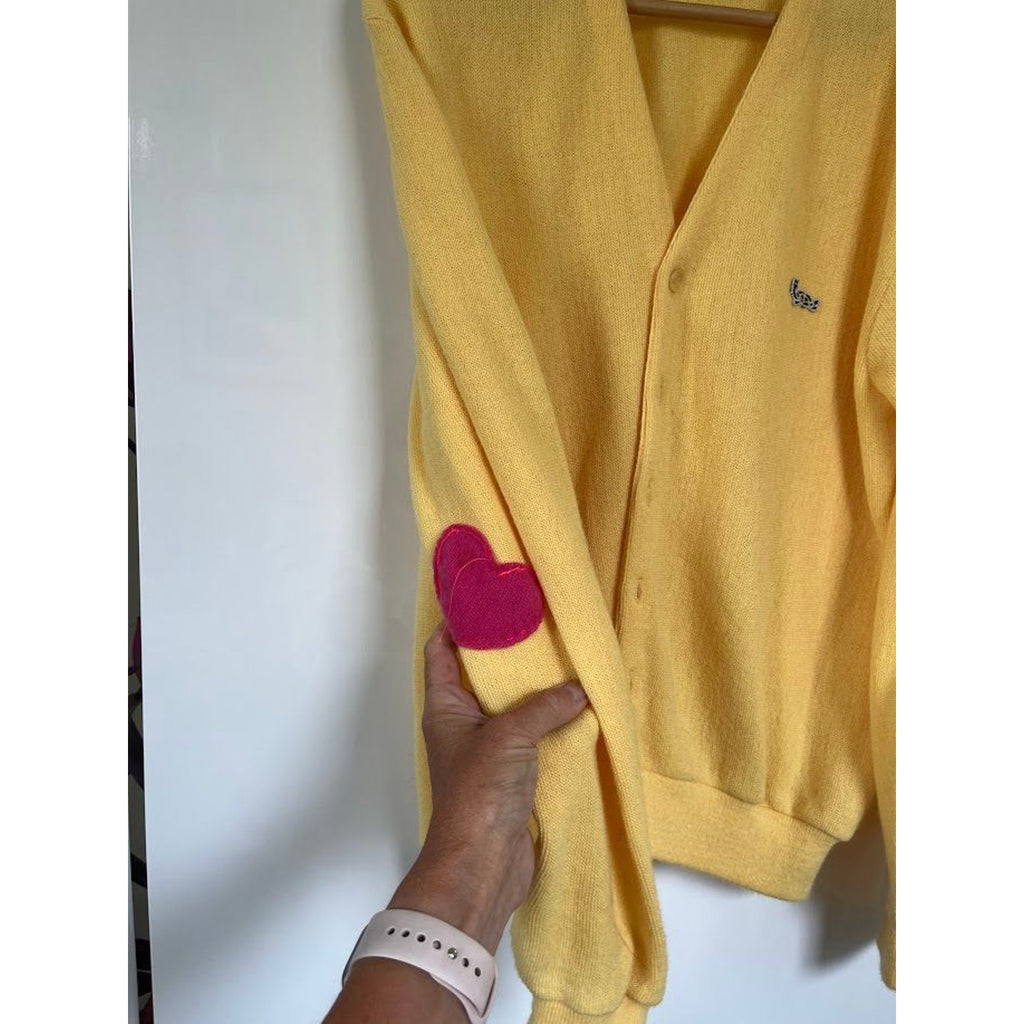 Upcycled Vintage Golf Sweater | Hand-Sewn Cashmere Hearts | M