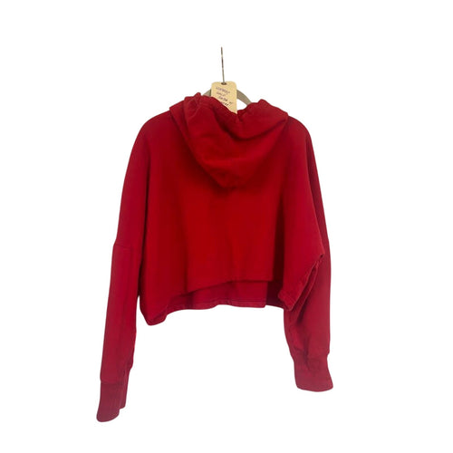 Adidas Originals Scarlet Red Cropped Hoodie Neon Pink Stripes Size M EJ9345