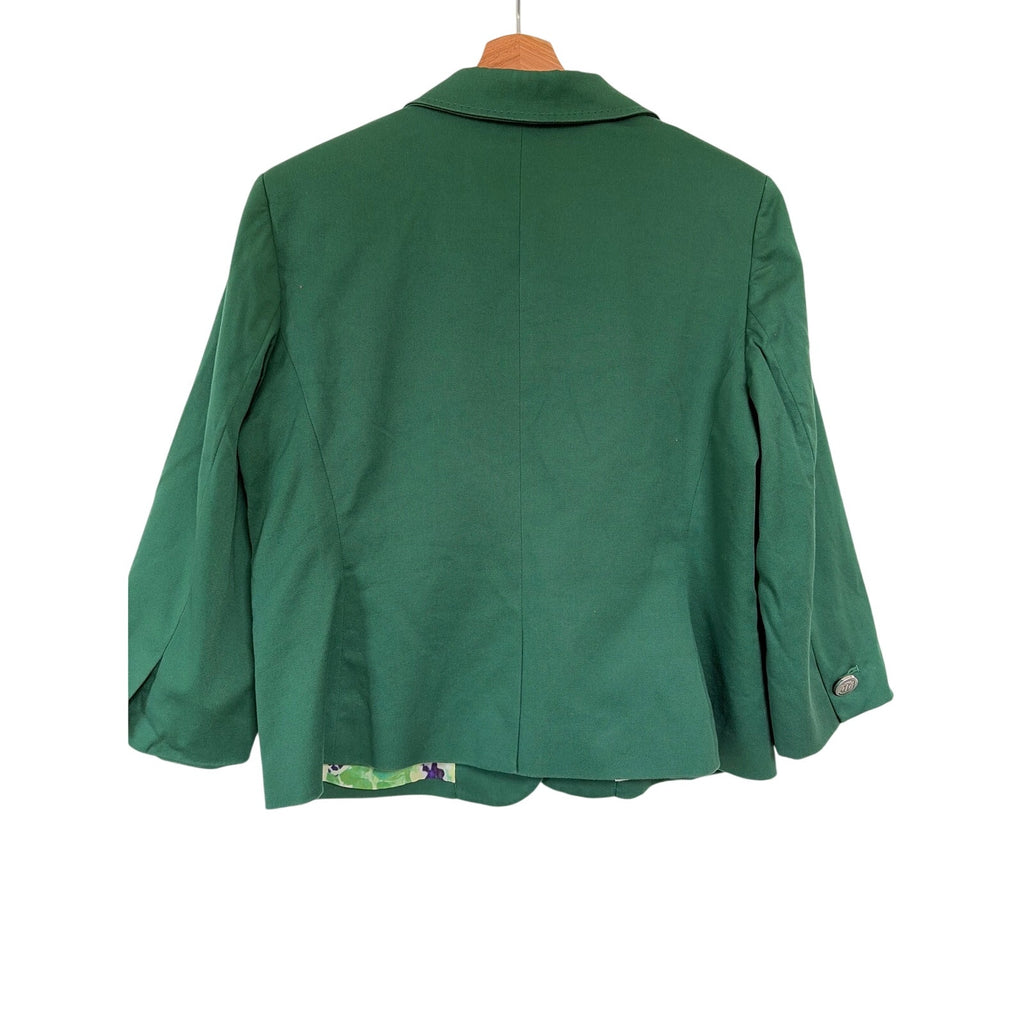 Talbots Petites Kelly Green Blazer Floral Lining Two Button Cotton Stretch 14P