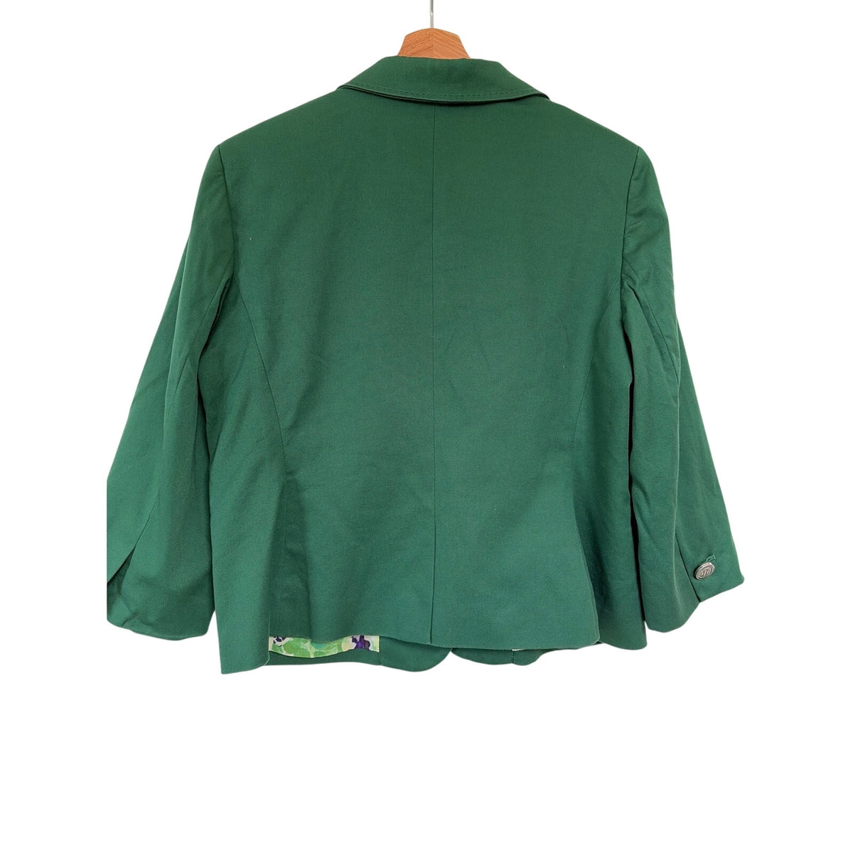 Talbots Petites Kelly Green Blazer Floral Lining Two Button Cotton Stretch 14P