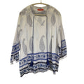Oliphant Block Print Tunic White Blue Paisley Tassel Tie Neck Cotton Womens XL