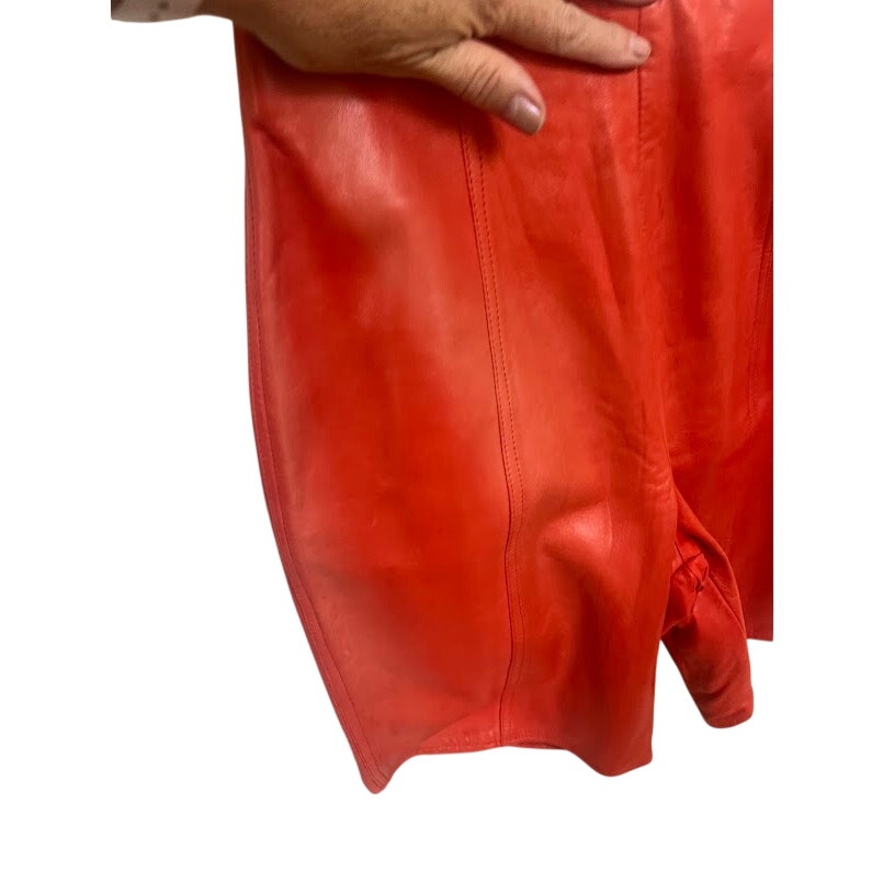 Vintage Vakko Orange Red Leather Shorts High Waist 80s 90s Butter Soft