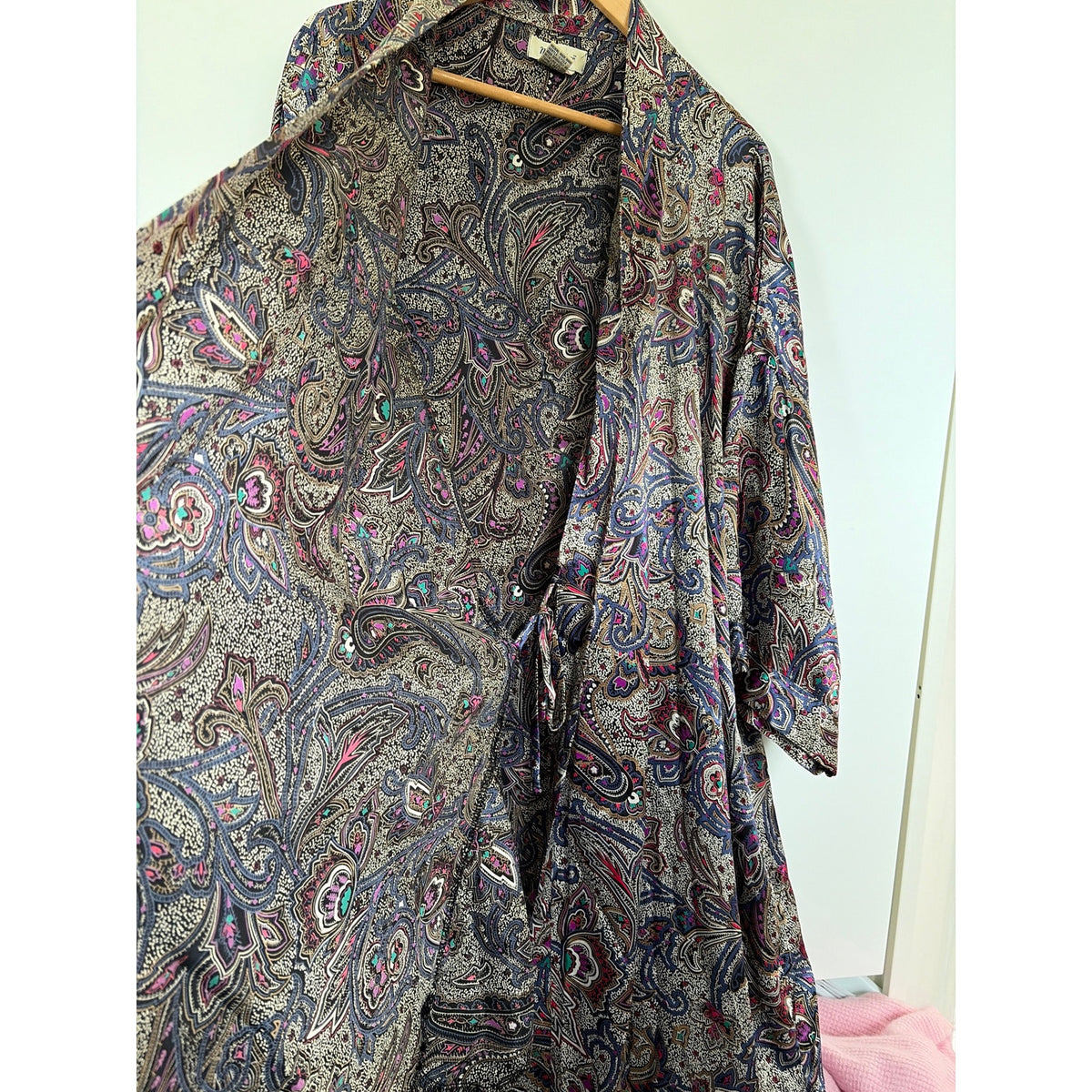 Vintage Marie Ellyse Paisley Maxi Robe Silky Long Dressing Gown Purple Womens L