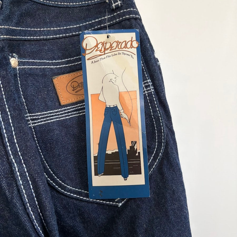 NOS Deadstock Vintage 70s Desperado Harry Tracy Cinch Back Flare Jeans 26