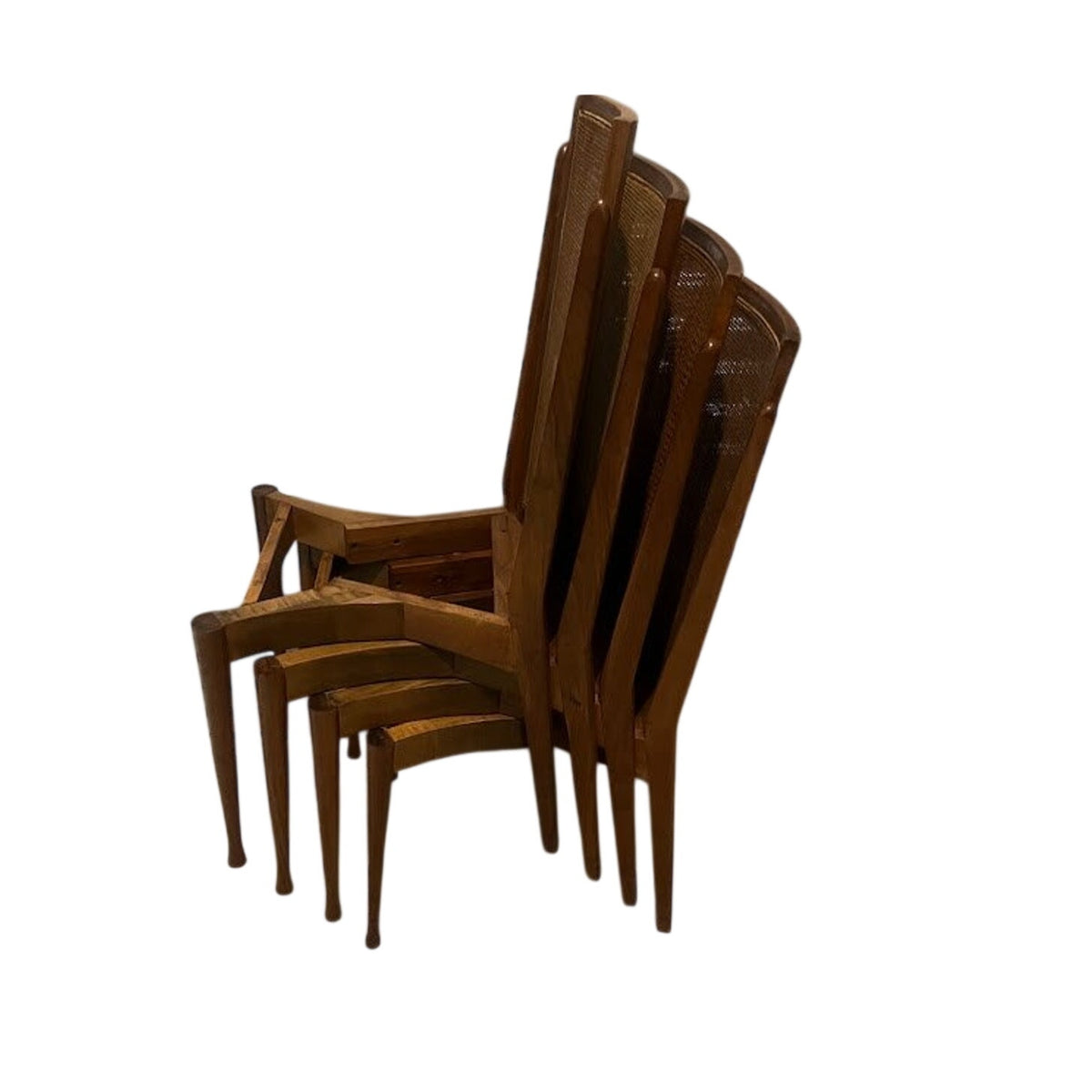 Set of 6 Vintage Cane Back Dining Chairs Sculptural Wood Frames  MCM