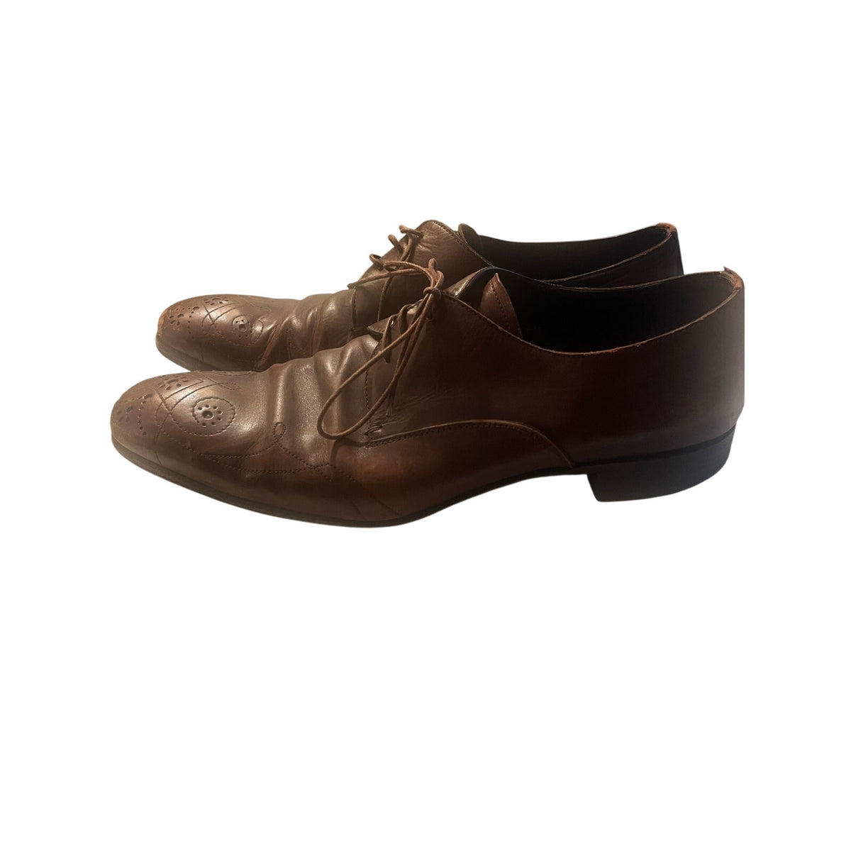 Prada Archive Ornate Medallion Toe Derby Shoes Leather Mens US 10.5 Vintage
