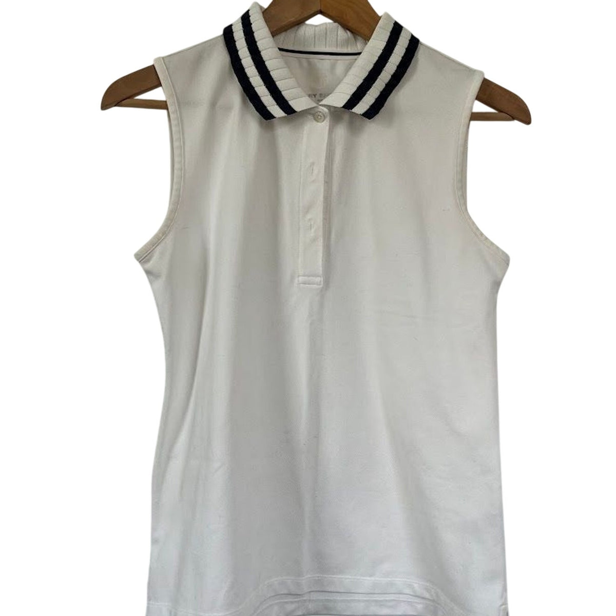 Tory Sport Sleeveless Performance Polo White Navy Striped Collar Size M Style 43754