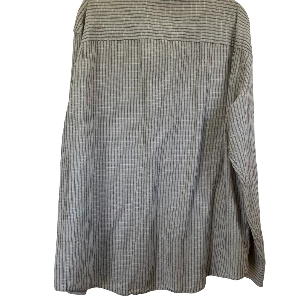 Vintage Yves Saint Laurent Mens Banded Collar Shirt Beige Striped Long Sleeve