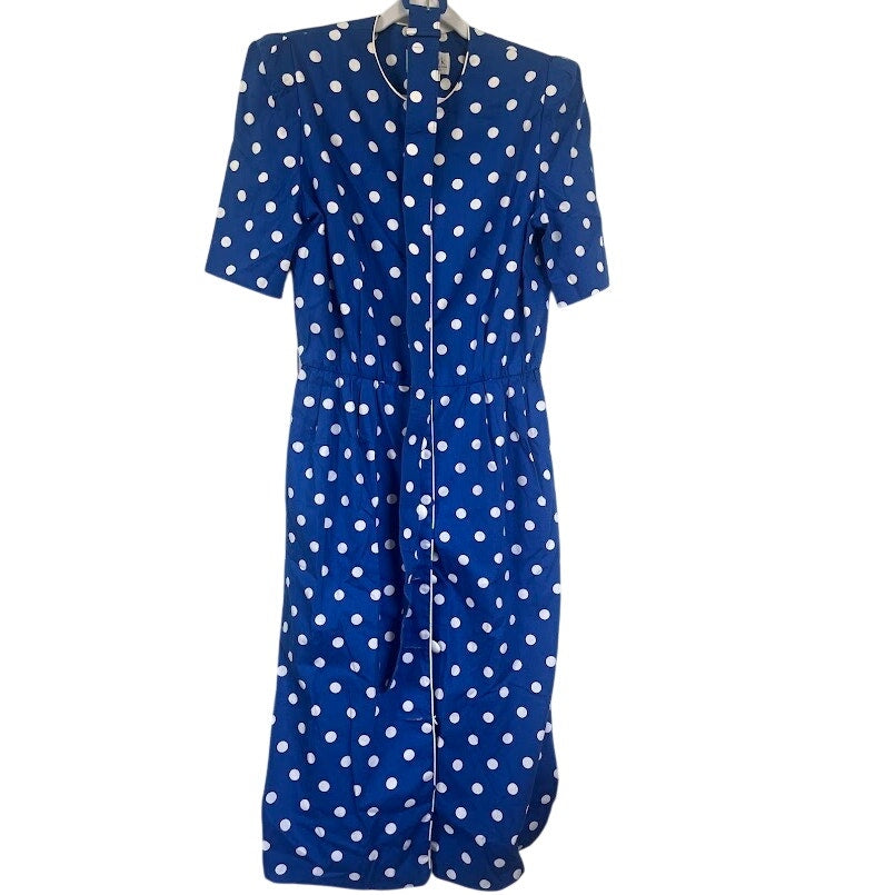 Vintage 80s Blue Polka Dot Midi Dress  Princess Diana Era Old Money