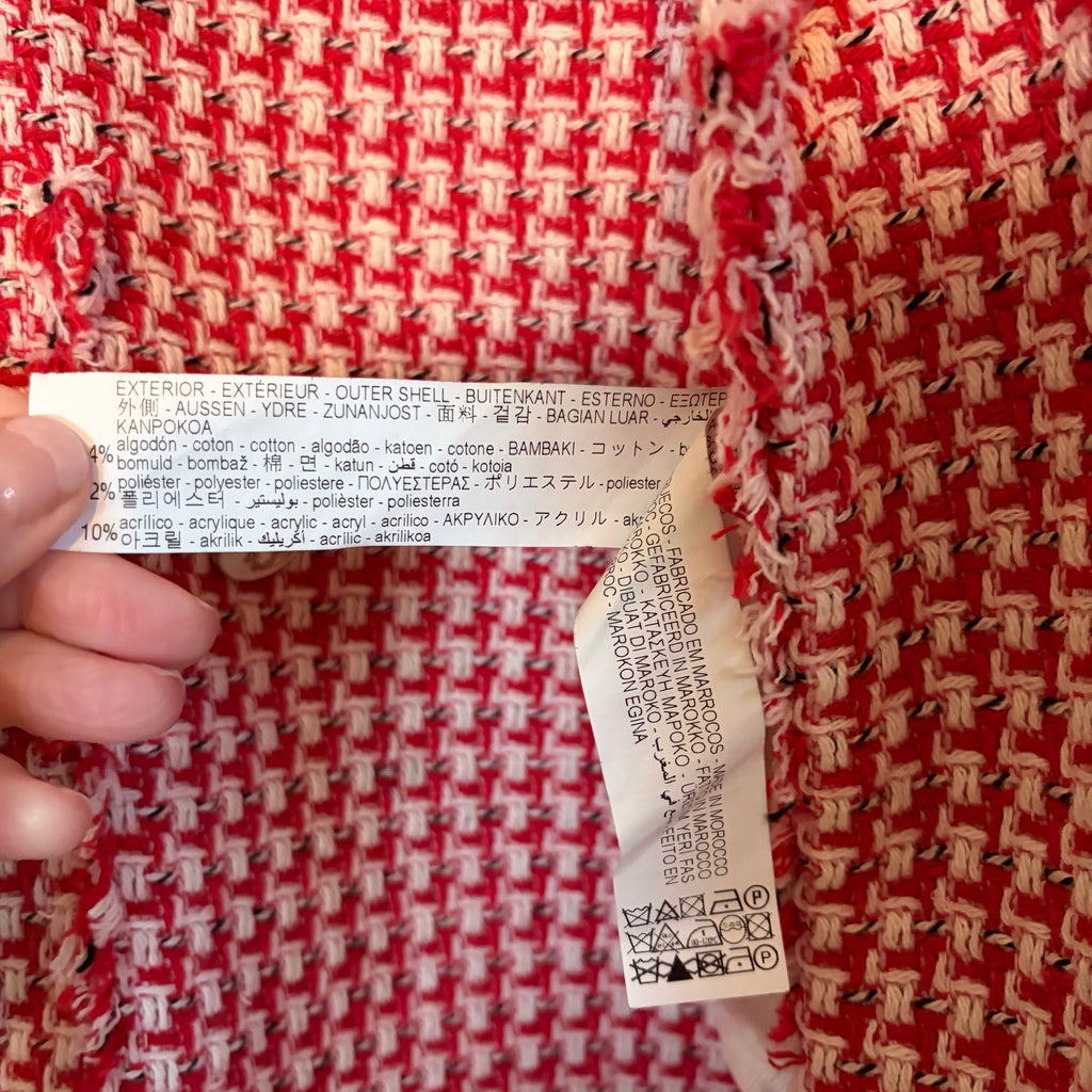 Zara Red Tweed Double Breasted Blazer Gold Buttons XS | Parisian Polish