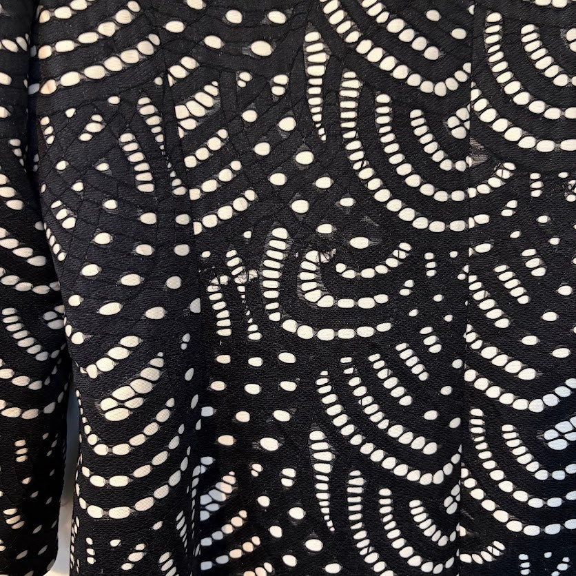 Vintage Nipon Lady Black White Embroidered Cutwork Statement Coat