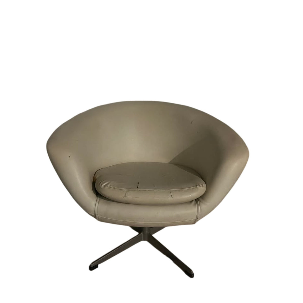 Vintage MCM Pod Swivel Chair | Egg | Cream Vinyl | Cast Aluminum Base | 1960s