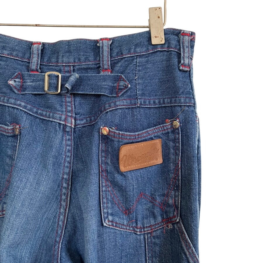 Vintage 70s Wrangler Cinch Back Flare Jeans Red Stitching High Waist 7/8