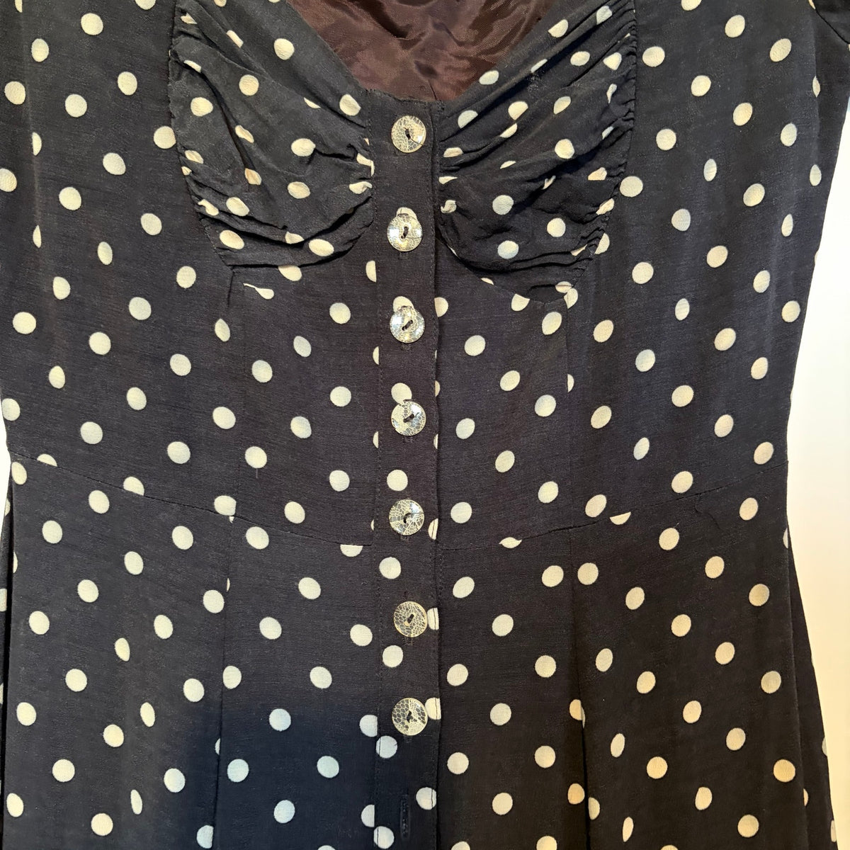 Vintage 80s Mica Polka Dot Wide Leg Jumpsuit Lace Buttons | Retro Romance