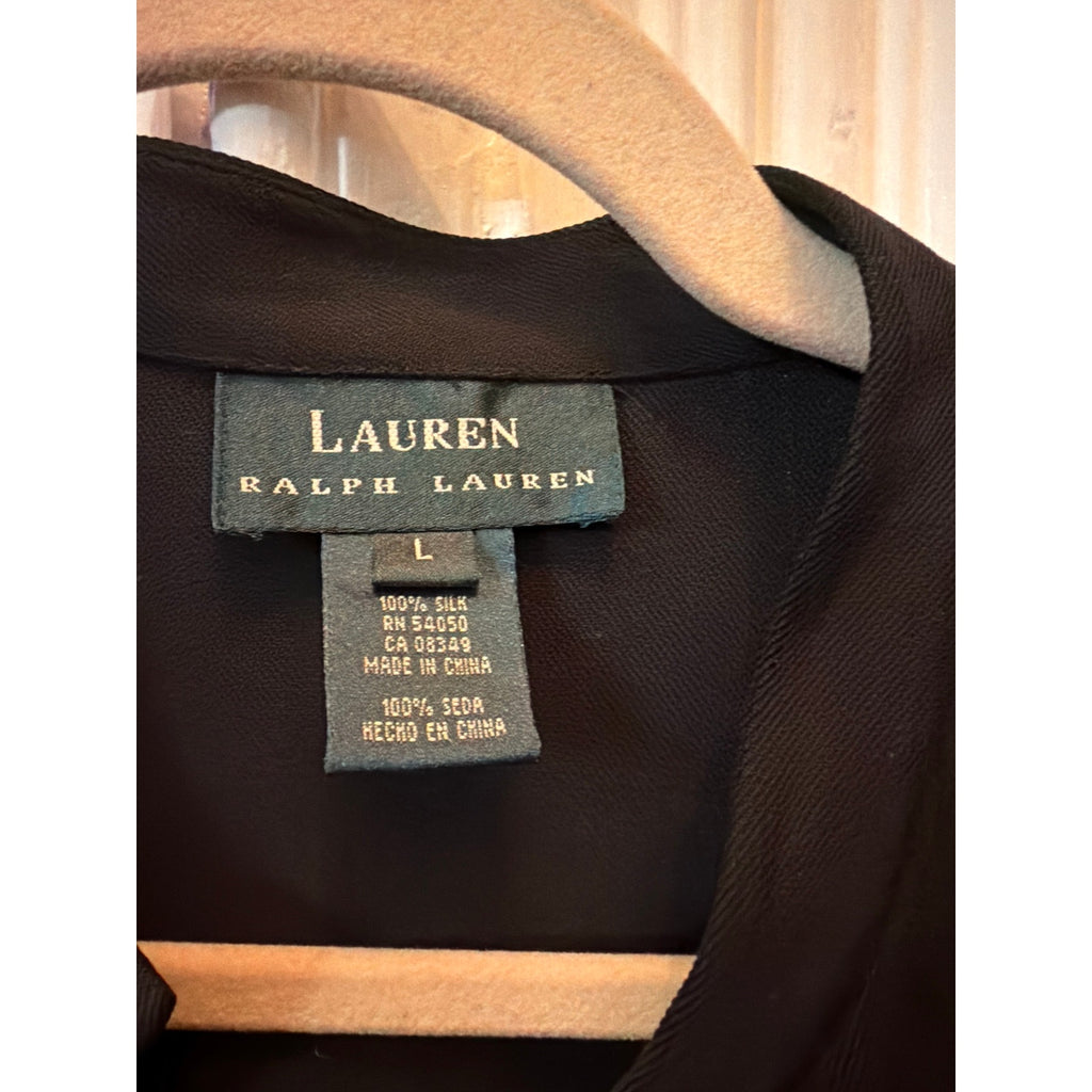 Vintage Lauren Ralph Lauren 100% Silk Black Mandarin Jacket Frog Closure L