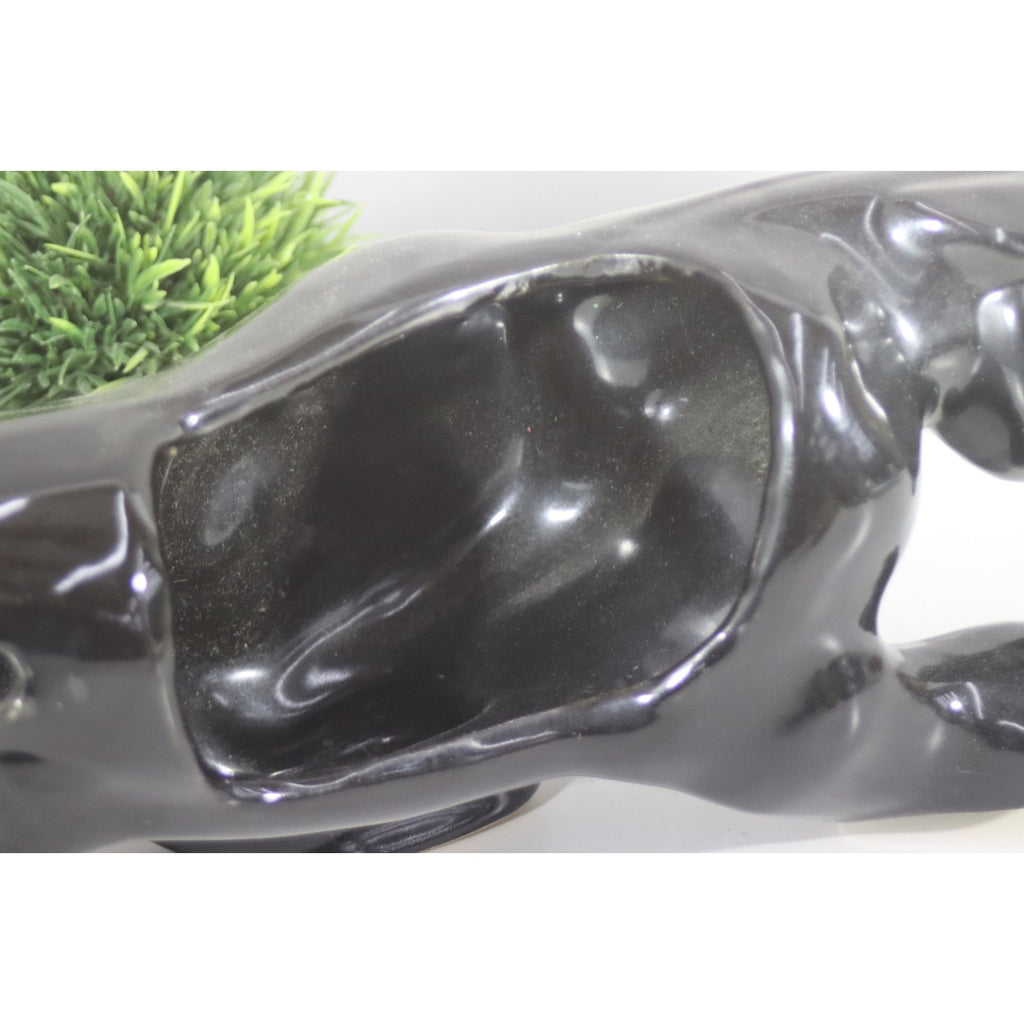 Hollywood Regency Stalking Panther Sculpture | Vintage Black Ceramic | 19"