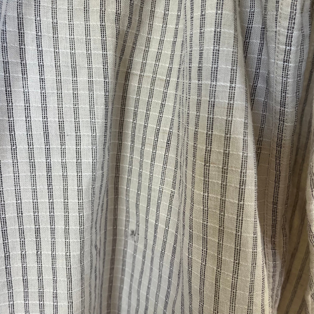 Vintage Yves Saint Laurent Mens Banded Collar Shirt Beige Striped Long Sleeve