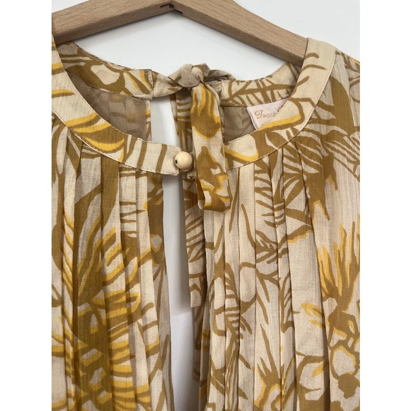 Tracy Reese Gold Botanical Silk Cotton Midi Dress Autumn Wedding Guest Size 6