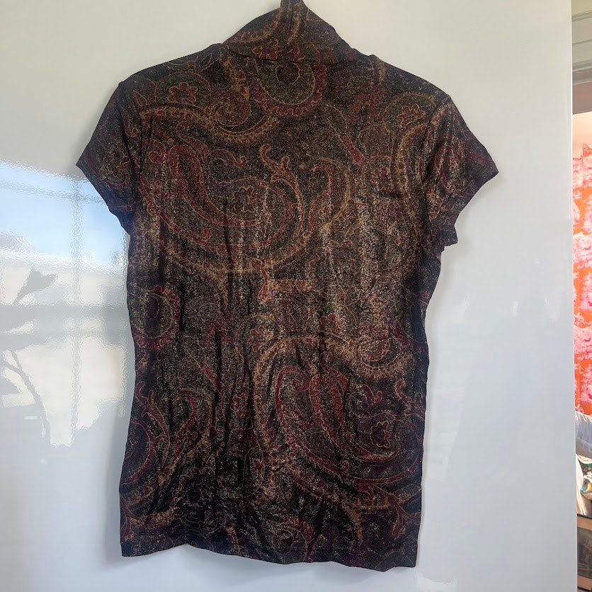 Lauren Ralph Lauren Autumn Paisley Shimmer Mock Neck Cap Sleeve Top S