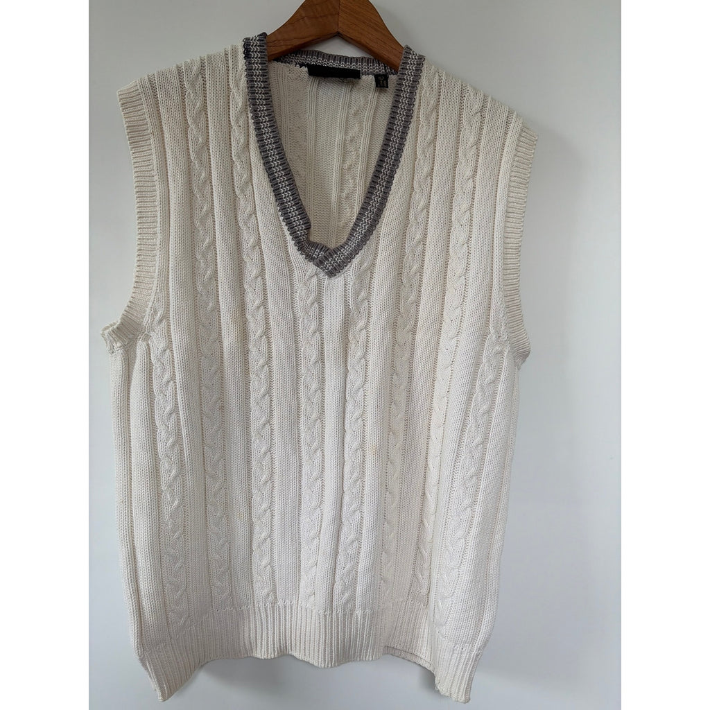 Vintage Britches of Georgetowne Cream Cable Knit Tennis Sweater Vest Mens L