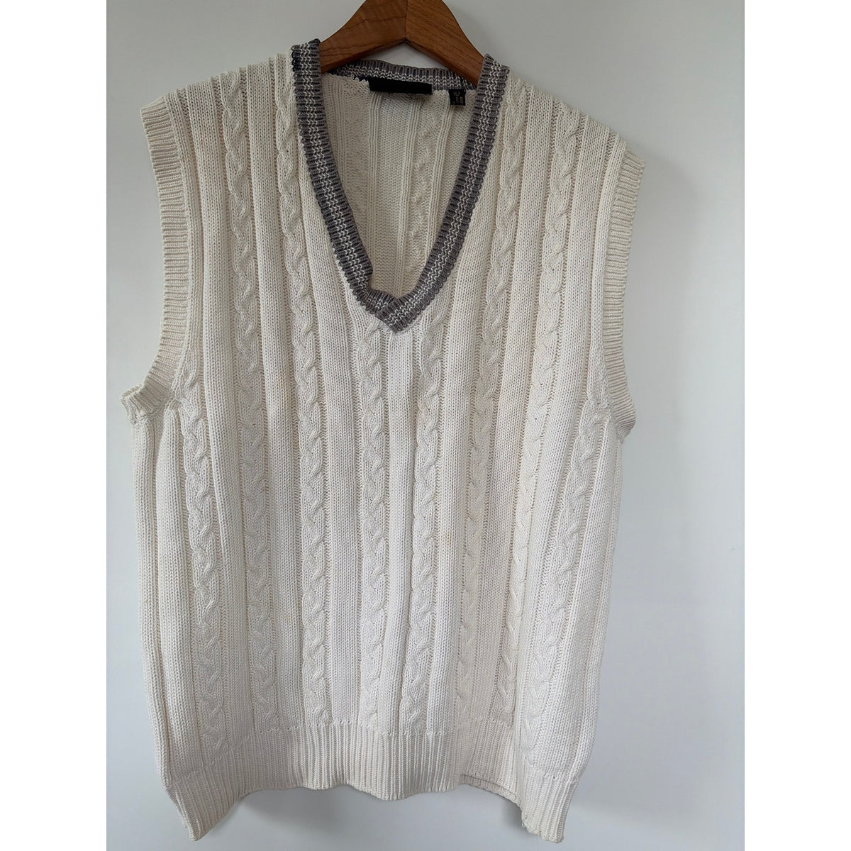 Vintage Britches of Georgetowne Cream Cable Knit Tennis Sweater Vest Mens L