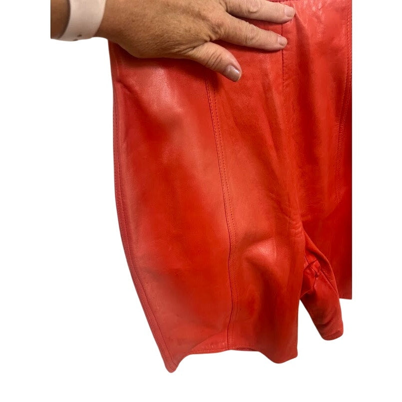 Vintage Vakko Orange Red Leather Shorts High Waist 80s 90s Butter Soft