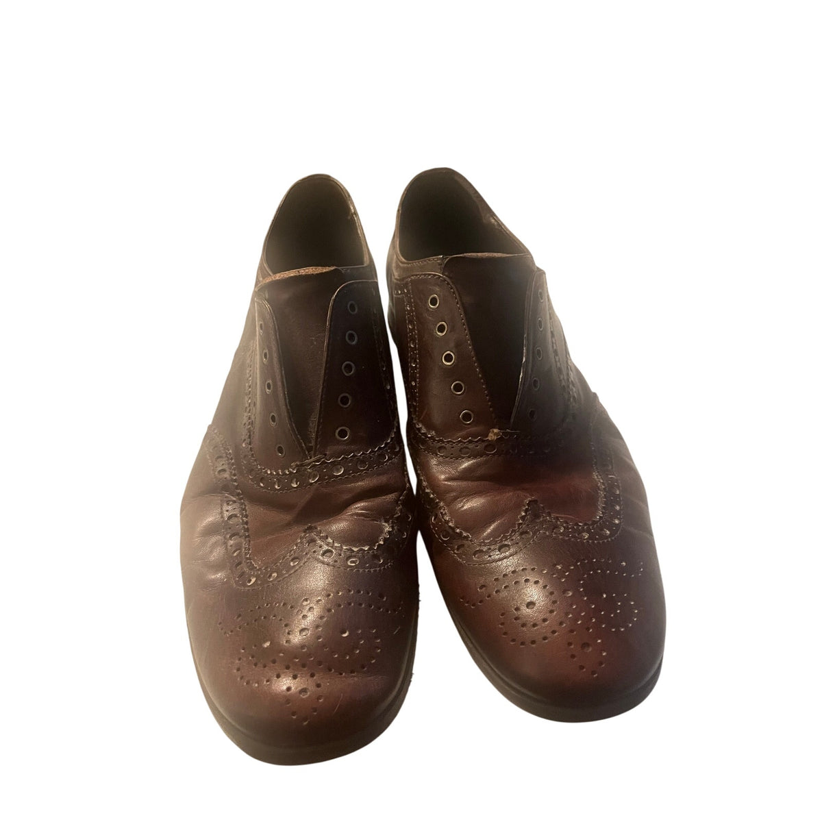 Prada Archive Laceless Elastic Wingtip Brogues Brown Leather Mens US 10.5 Vintage