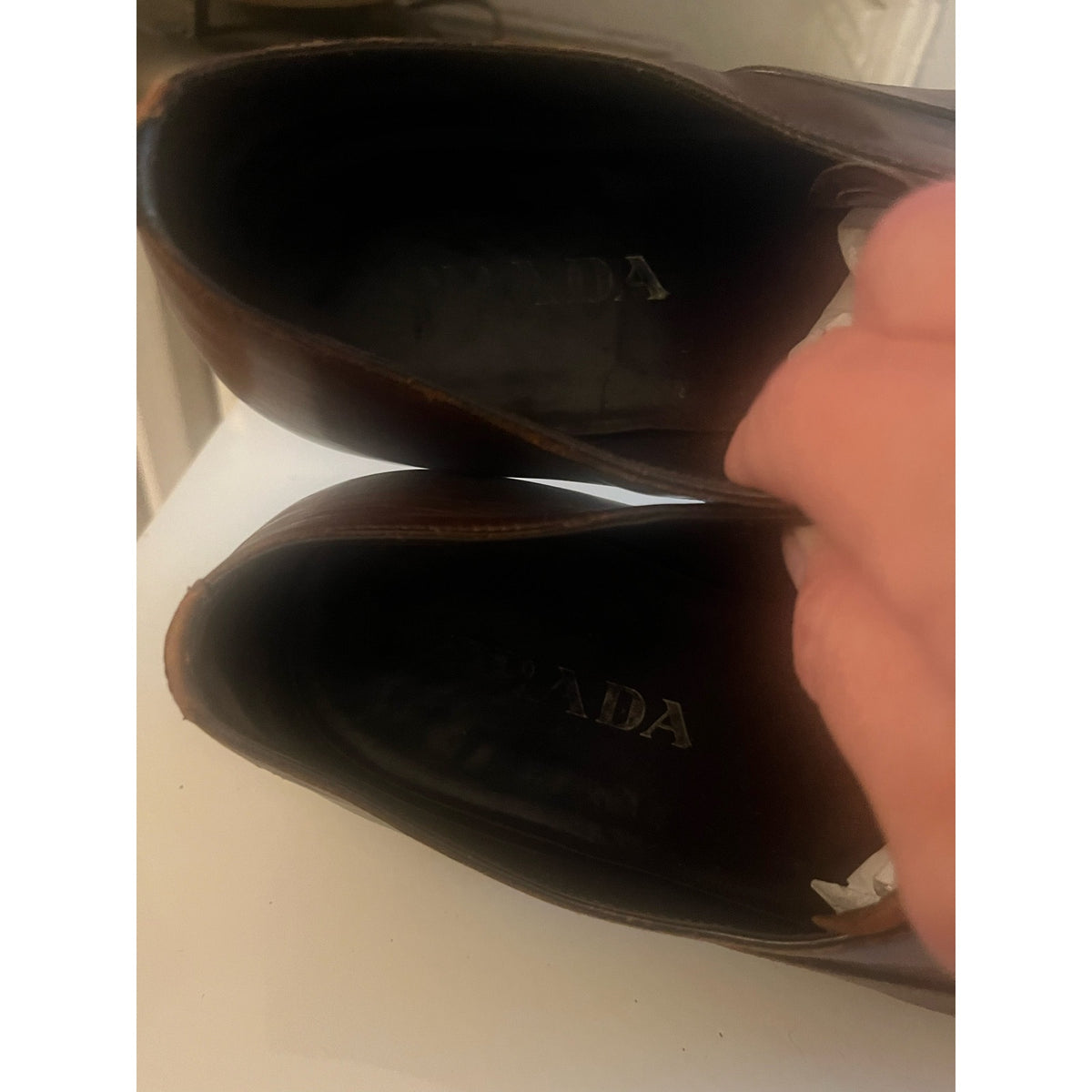 Prada Archive Ornate Medallion Toe Derby Shoes Leather Mens US 10.5 Vintage