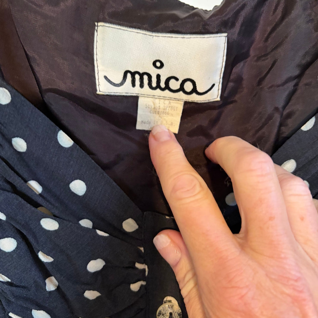 Vintage 80s Mica Polka Dot Wide Leg Jumpsuit Lace Buttons | Retro Romance
