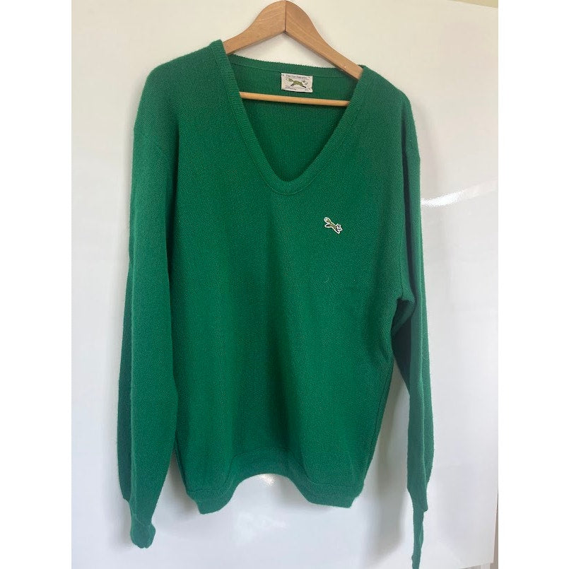 Vintage 80s JCPenney The Fox Sweater XL Augusta Green Preppy V Neck