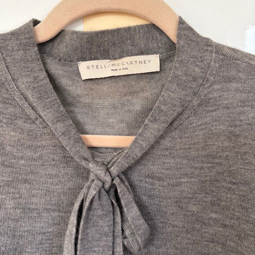 Stella McCartney Gray Tie Neck Puff Sleeve Knit Top Made in Italy XS/S