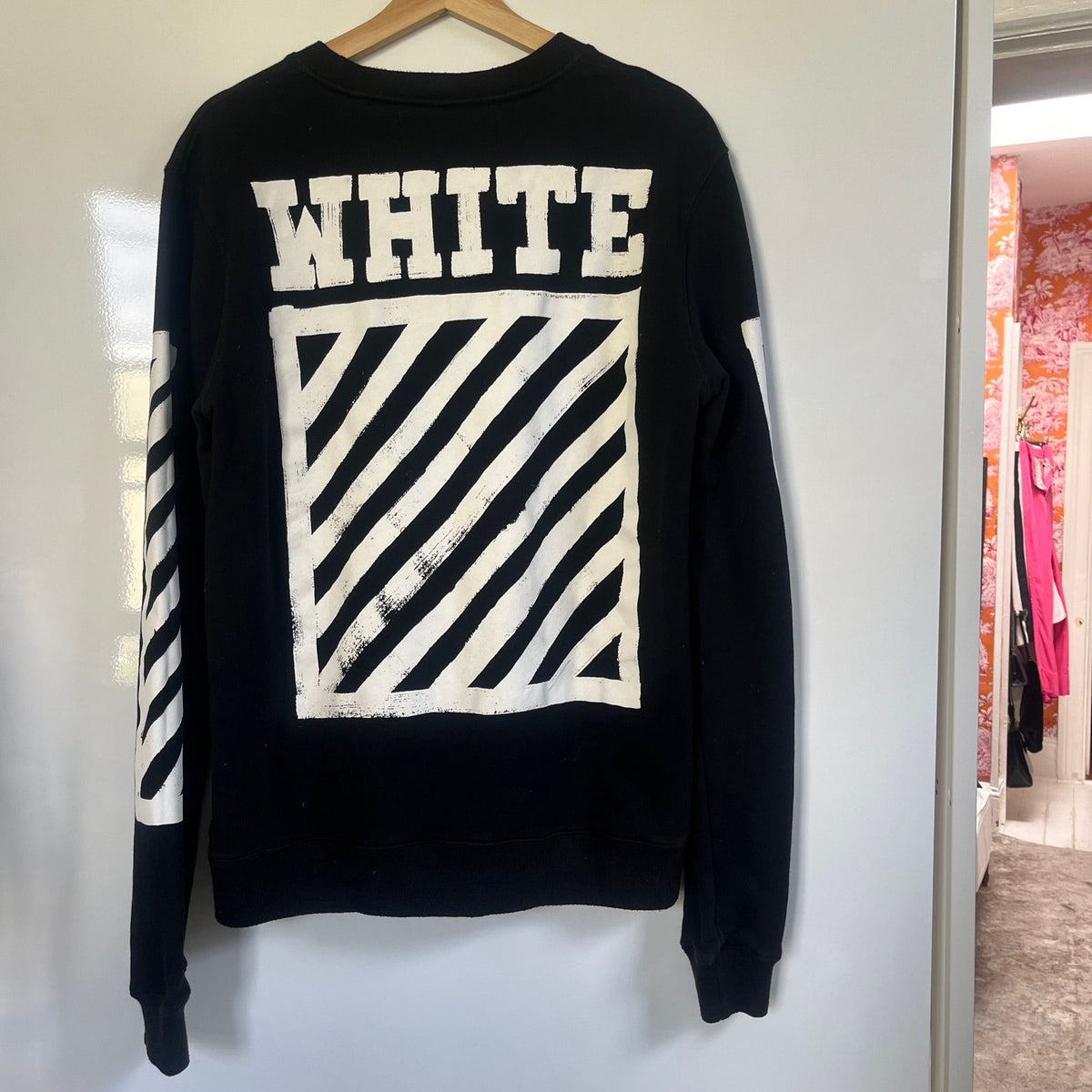 Off-White c/o Virgil Abloh Diagonal Stripe Crewneck Sweatshirt – Black/White