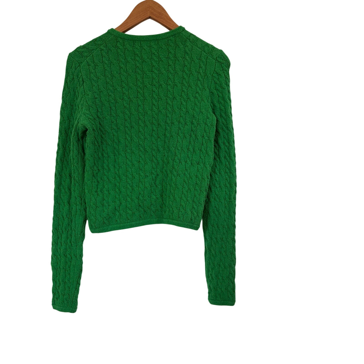 J.Crew Green Textured Cable Knit Cardigan Crest Buttons Pockets Cropped