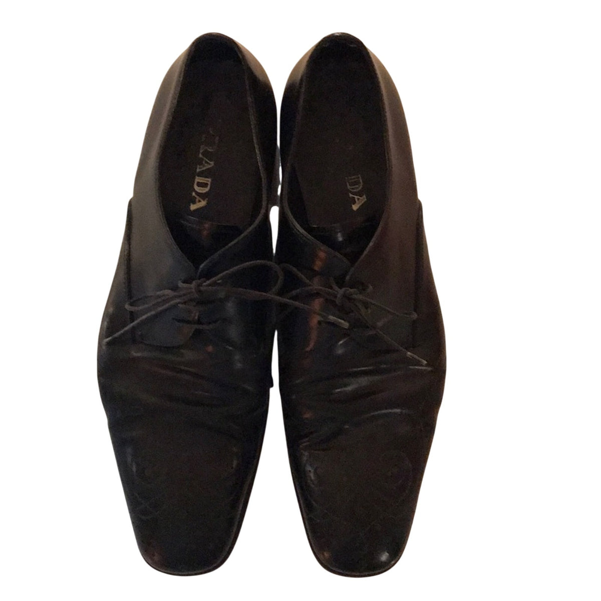 Prada Men’s Black Leather Wingtip Brogue Dress Shoes Size 38.5 Fits US 10-10.5