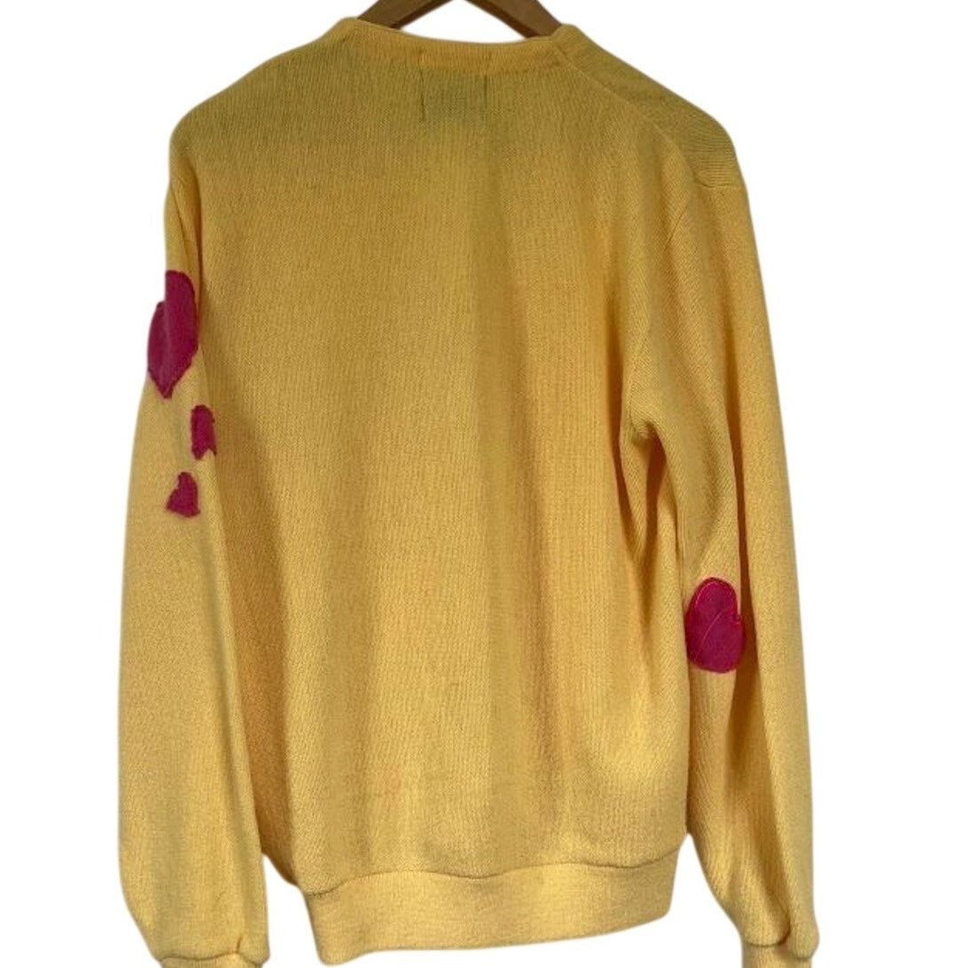 Upcycled Vintage Golf Sweater | Hand-Sewn Cashmere Hearts | M