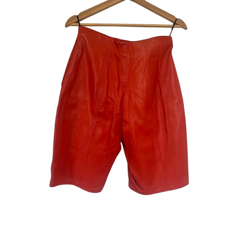 Vintage Vakko Orange Red Leather Shorts High Waist 80s 90s Butter Soft