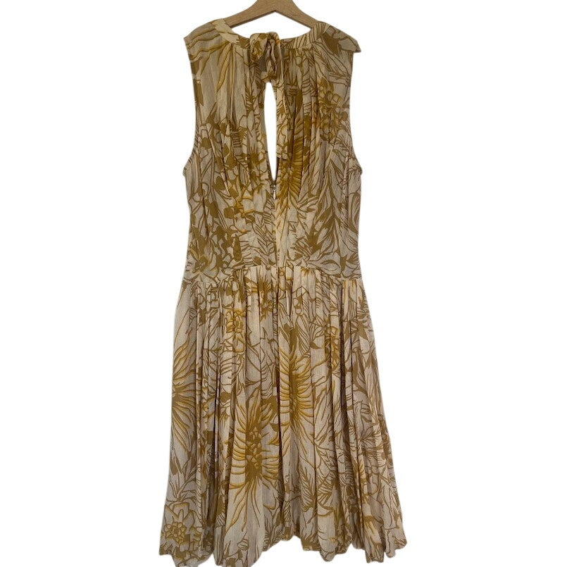 Tracy Reese Gold Botanical Silk Cotton Midi Dress Autumn Wedding Guest Size 6