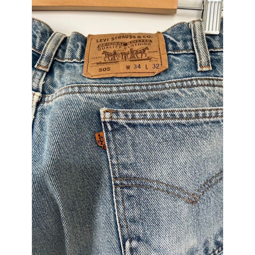 Vintage 1992 Levis 505 Orange Tab Jeans Made in USA Worker Patina Fade 35.5x