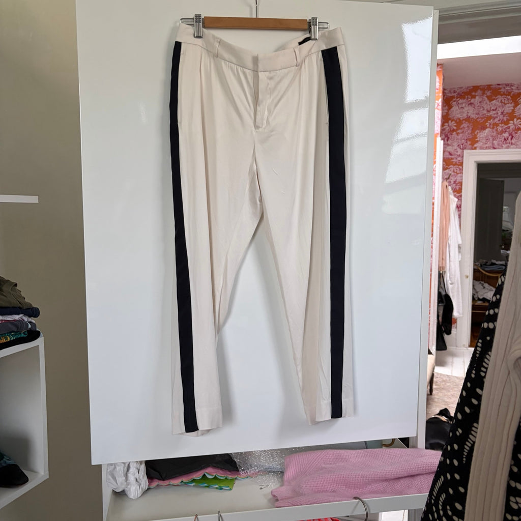 Banana Republic Avery Tuxedo Stripe Trouser Ivory Navy Pleated Ankle Pant Size 10