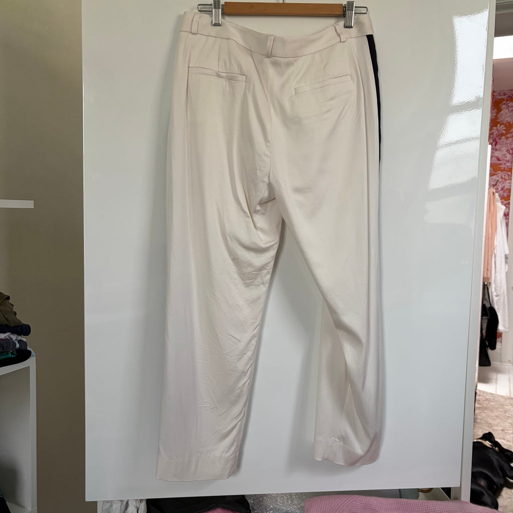 Banana Republic Avery Tuxedo Stripe Trouser Ivory Navy Pleated Ankle Pant Size 10