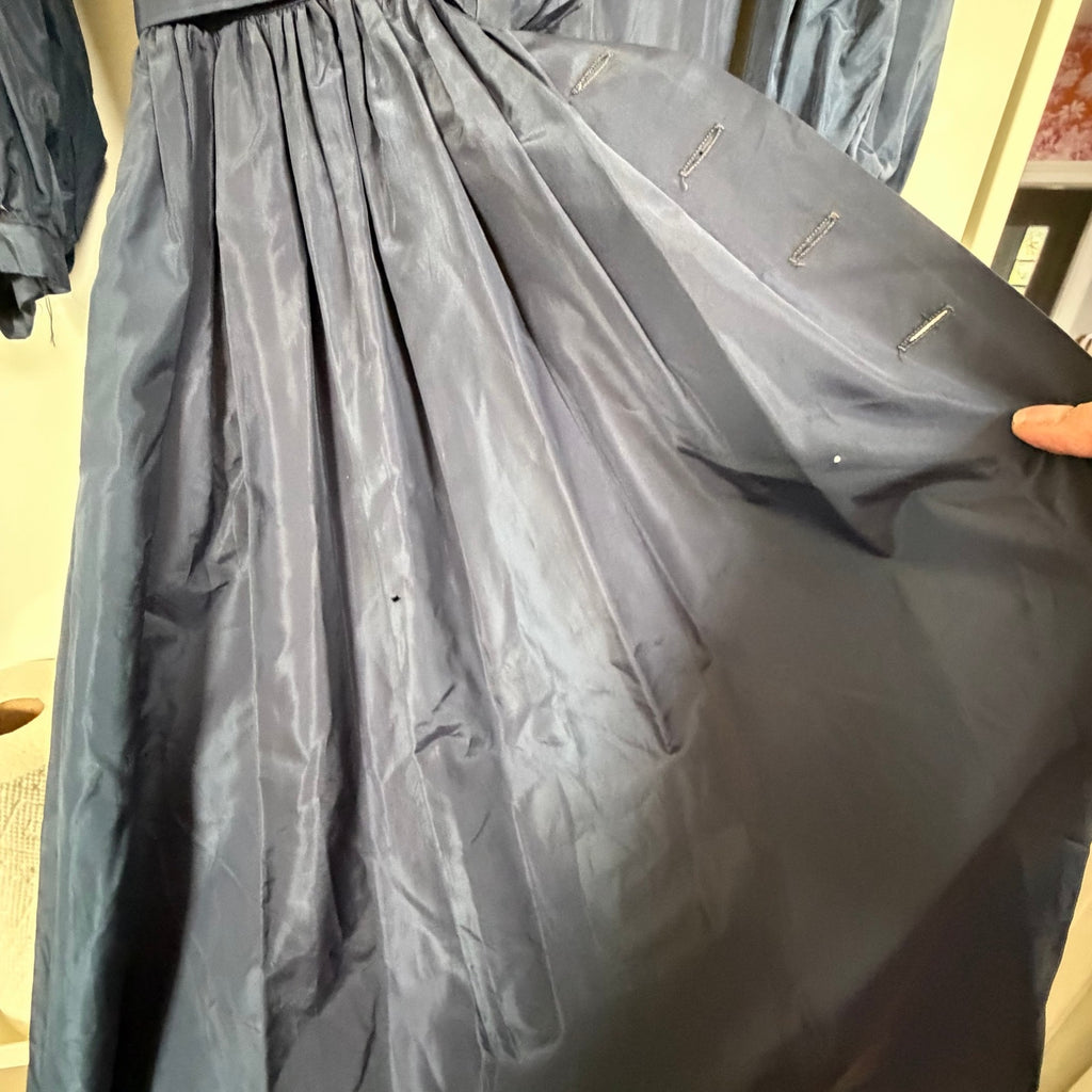 Vintage 1950s Lanz Original Bonwit Teller Navy Shirtwaist Dress Full Skirt XS